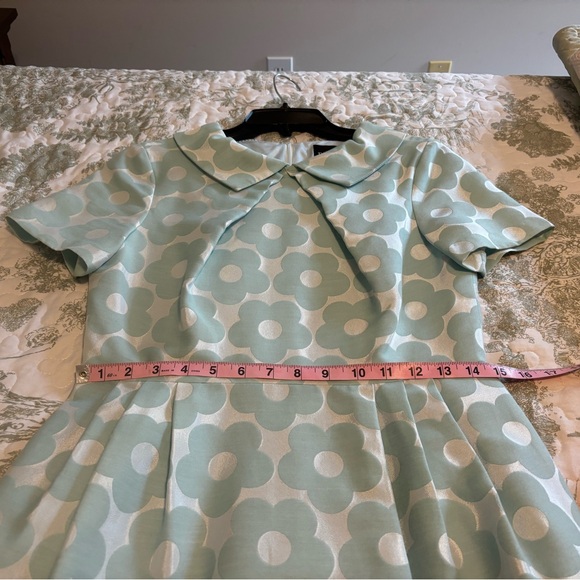 Bigio Collection sz 4 aquamarine minty Green Floral Mod Dress Peter Pan Collar - Picture 5 of 16